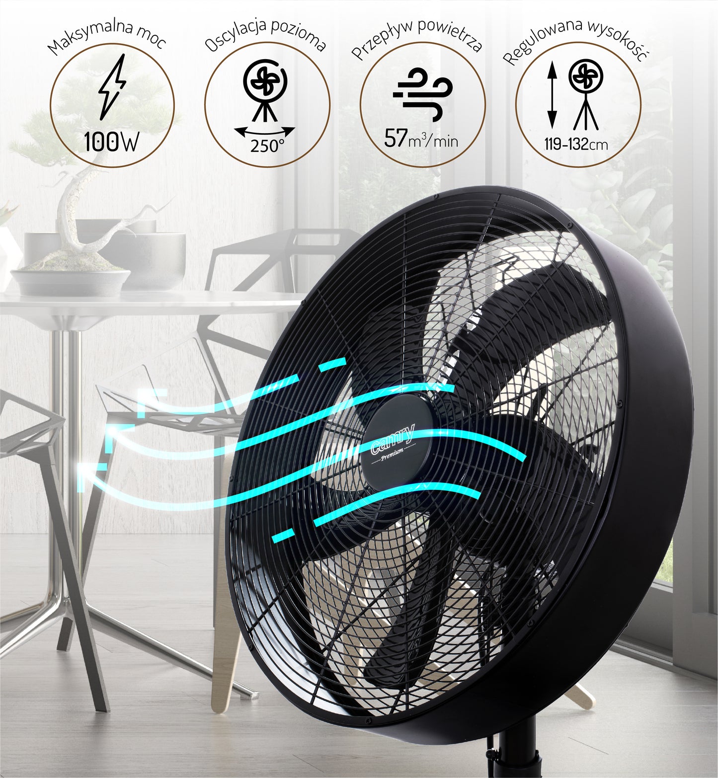 Wentylator stojący Camry CR 7329 Loft 40 cm / 16” – mocny wentylator na statywie 100W