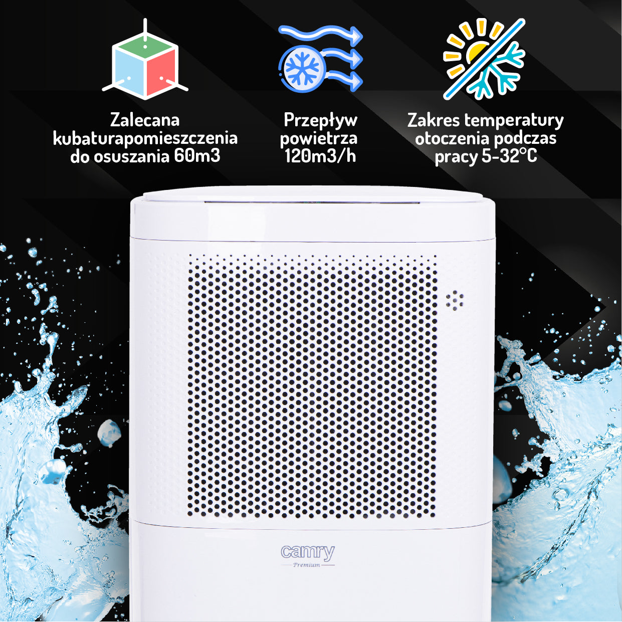 Osuszacz powietrza Camry CR 7851 – kompresorowy osuszacz z wyświetlaczem LED | 10 l/24 h