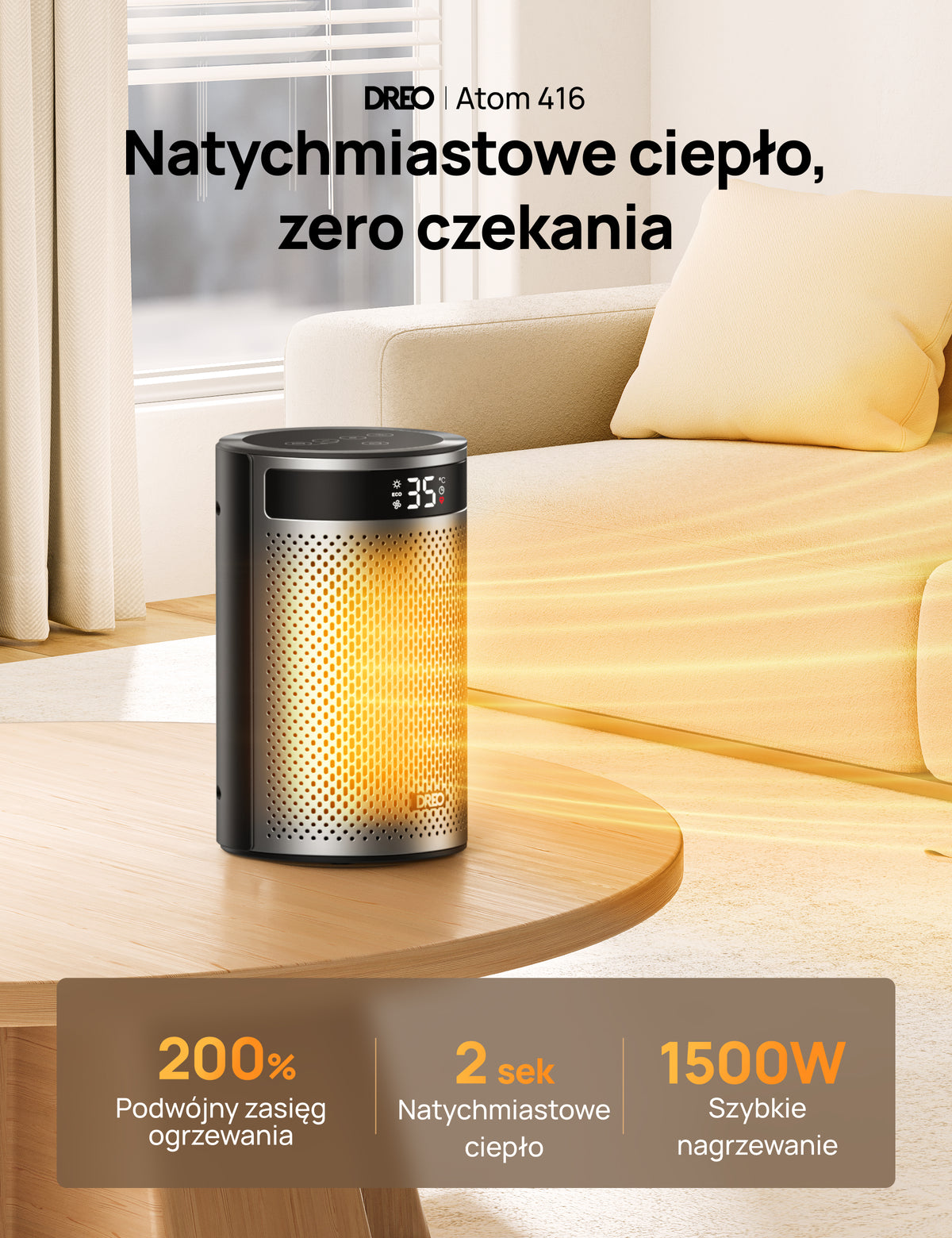 Termowentylator ceramiczny Dreo Atom 416 czarny