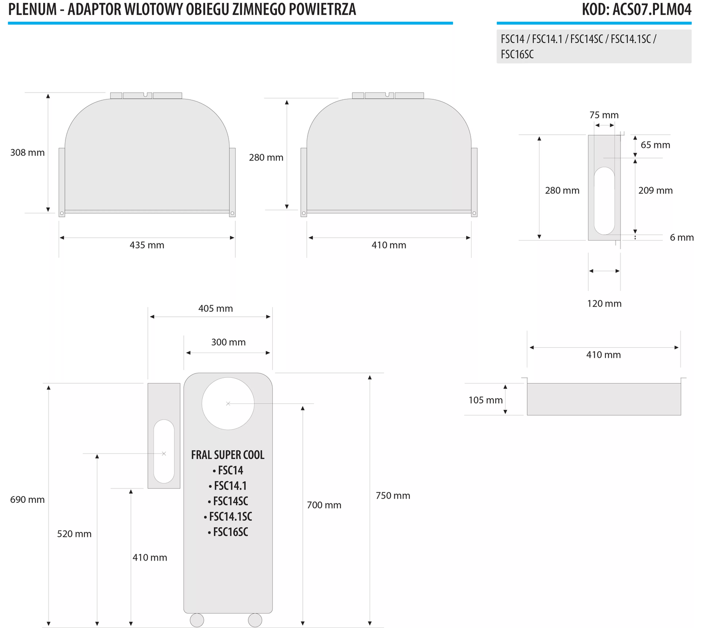 Plenum – adaptor wlotowy obiegu zimnego powietrza Fral Super Cool