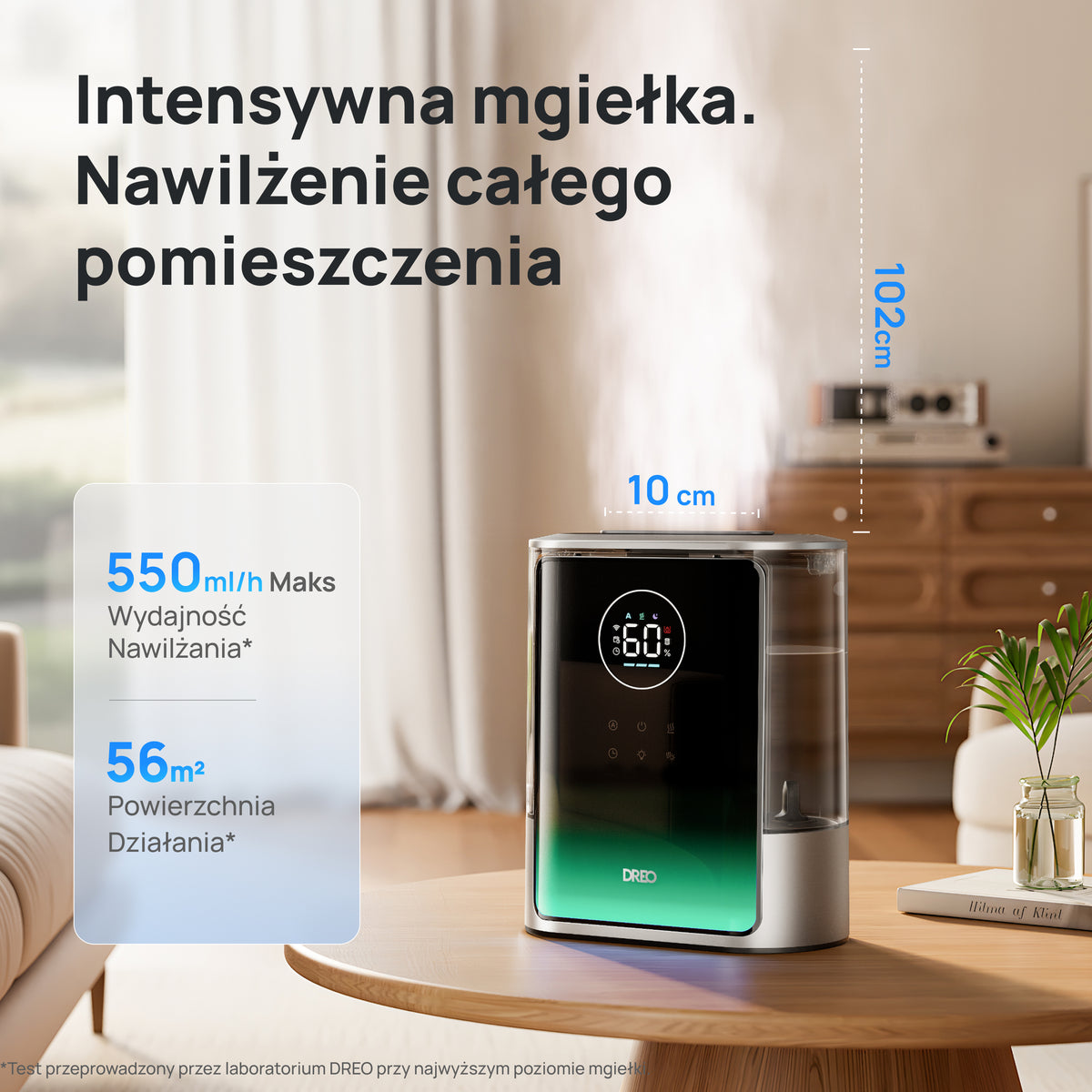 Nawilżacz powietrza DREO HM817S 8 l – ciepła i chłodna mgiełka, Wi-Fi, do 55 m²