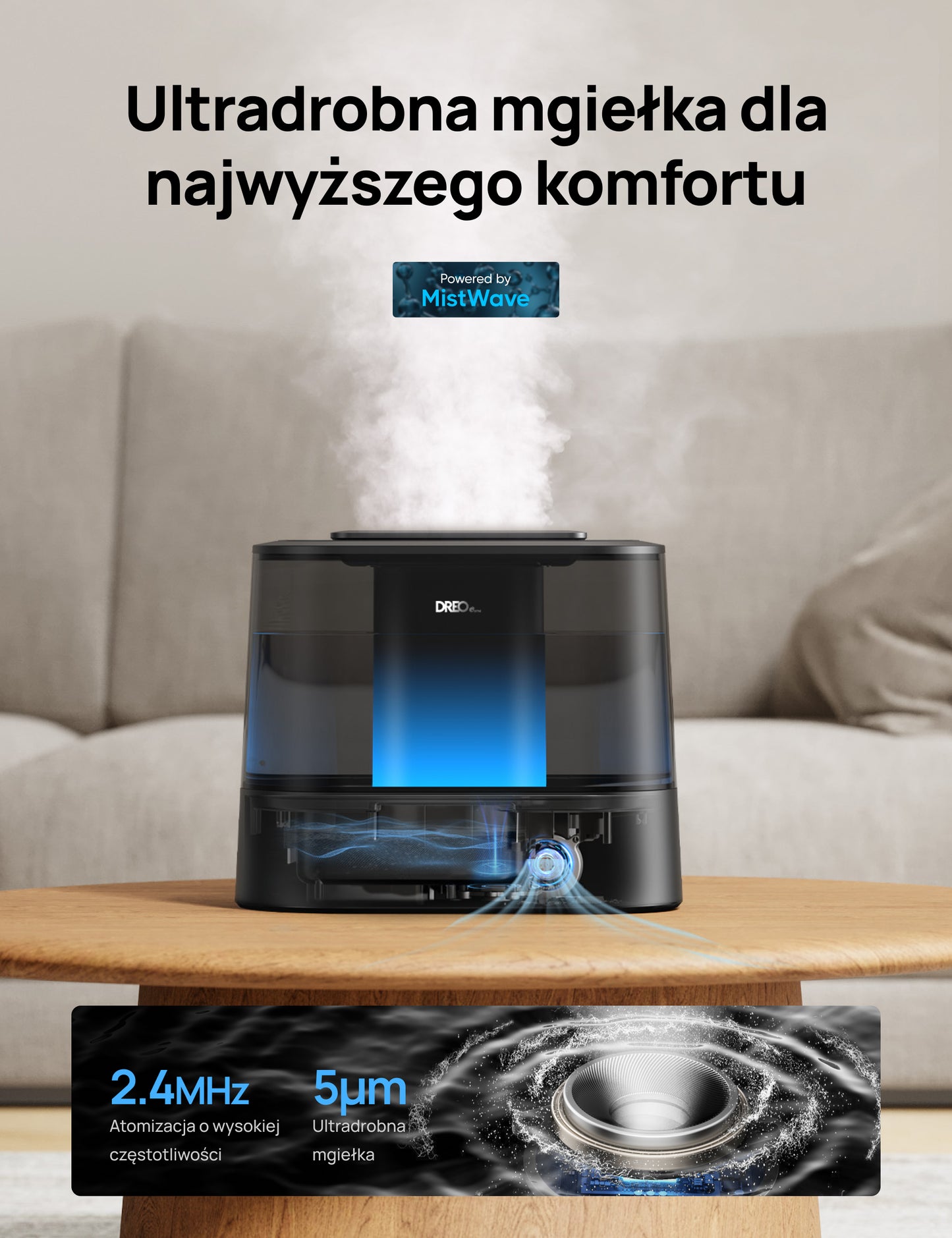 Nawilżacz powietrza Dreo HM420S 4L WiFi cichy 28dB 40h aromaterapia
