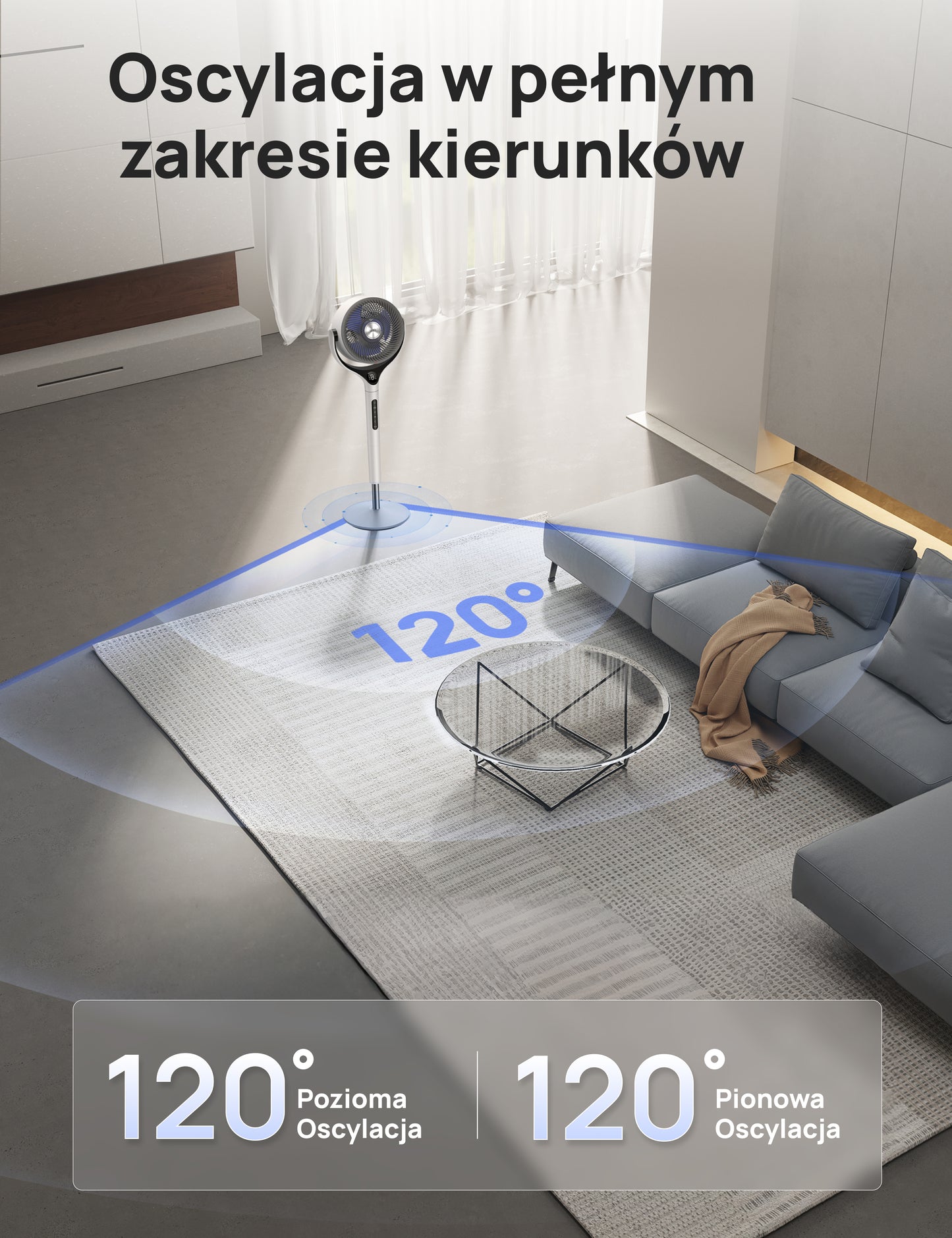 Wentylator Dreo TurboPol Fan 565S cichy WiFi mocny nawiew pilot oscylacja