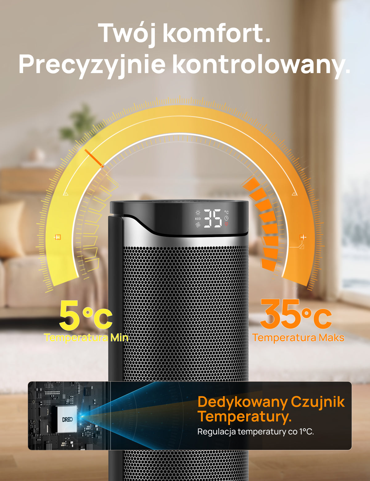 Termowentylator ceramiczny Dreo Solaris 619 srebrny