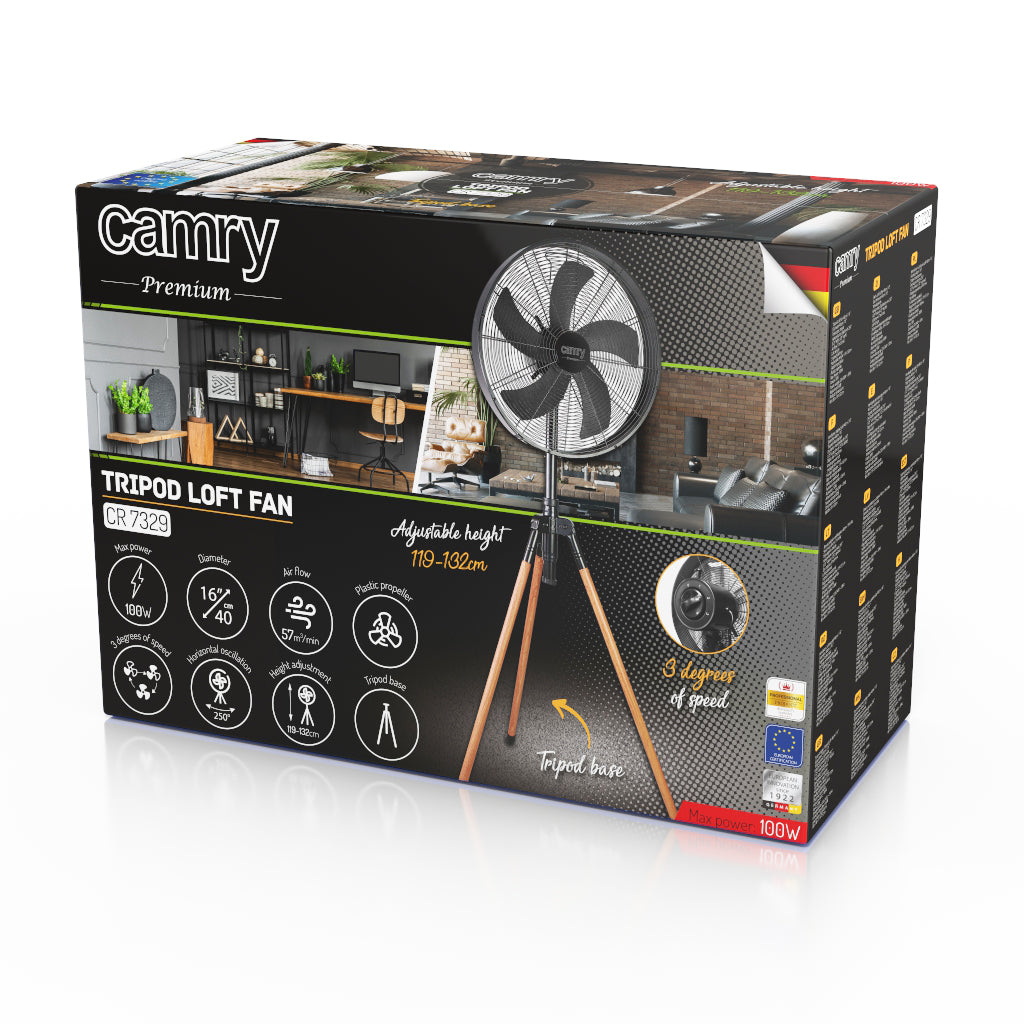 Wentylator stojący Camry CR 7329 Loft 40 cm / 16” – mocny wentylator na statywie 100W