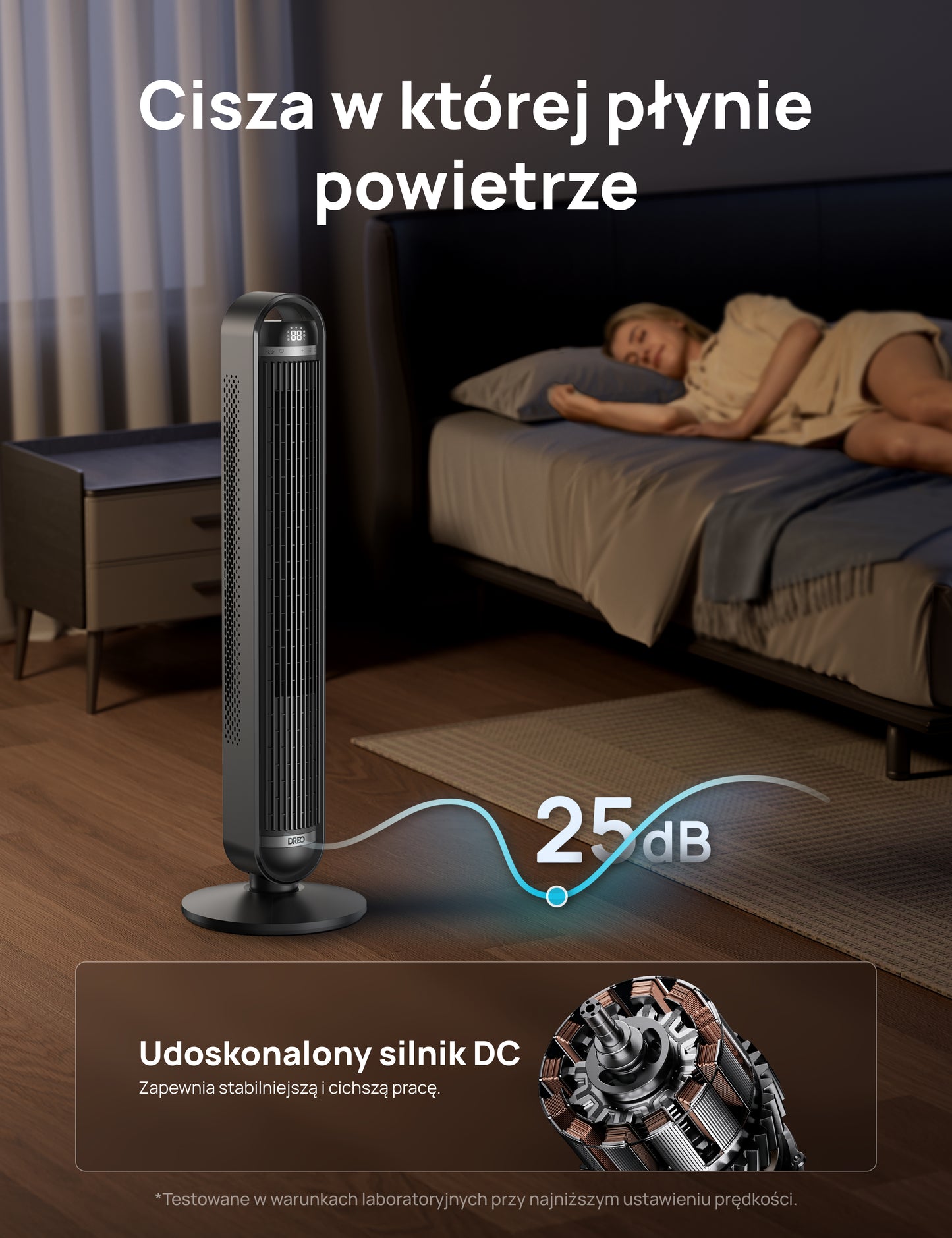 Wentylator kolumnowy Dreo Cruiser TF611S WiFi cichy 25 dB 9 prędkości 90° oscylacja