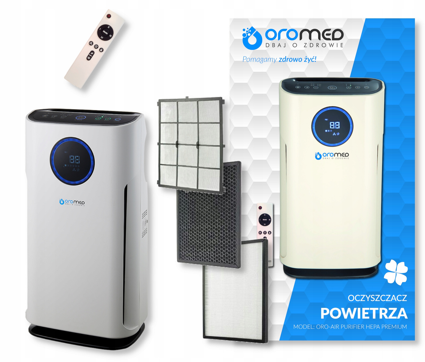 Oczyszczacz powietrza Oromed ORO-AIR PURIFIER HEPA PREMIUM – do 43 m², jonizacja, HEPA, pilot