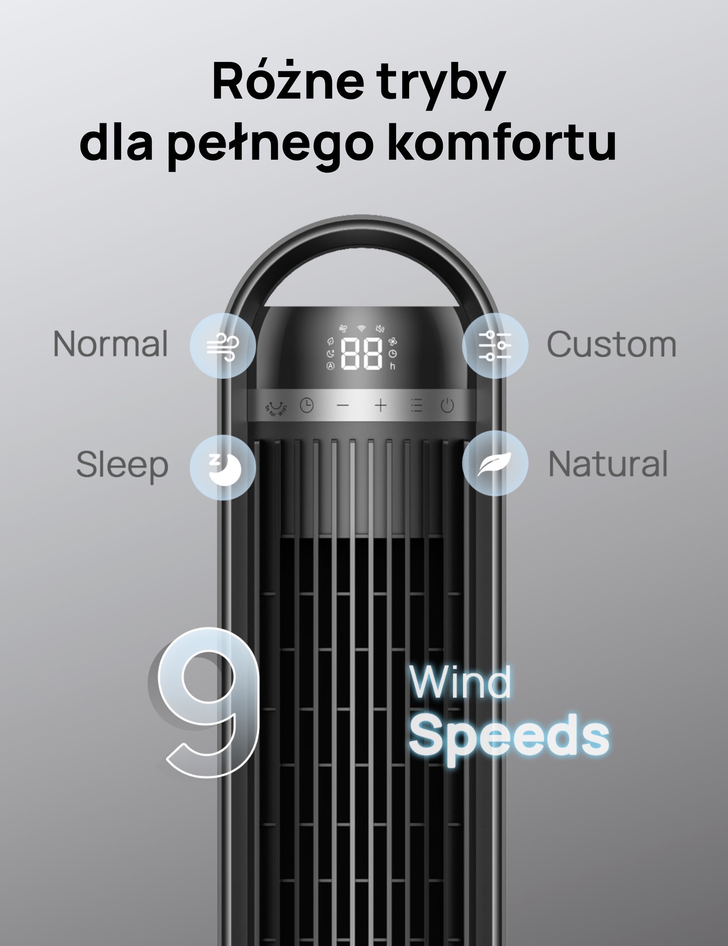 Wentylator kolumnowy Dreo Cruiser TF611S WiFi cichy 25 dB 9 prędkości 90° oscylacja