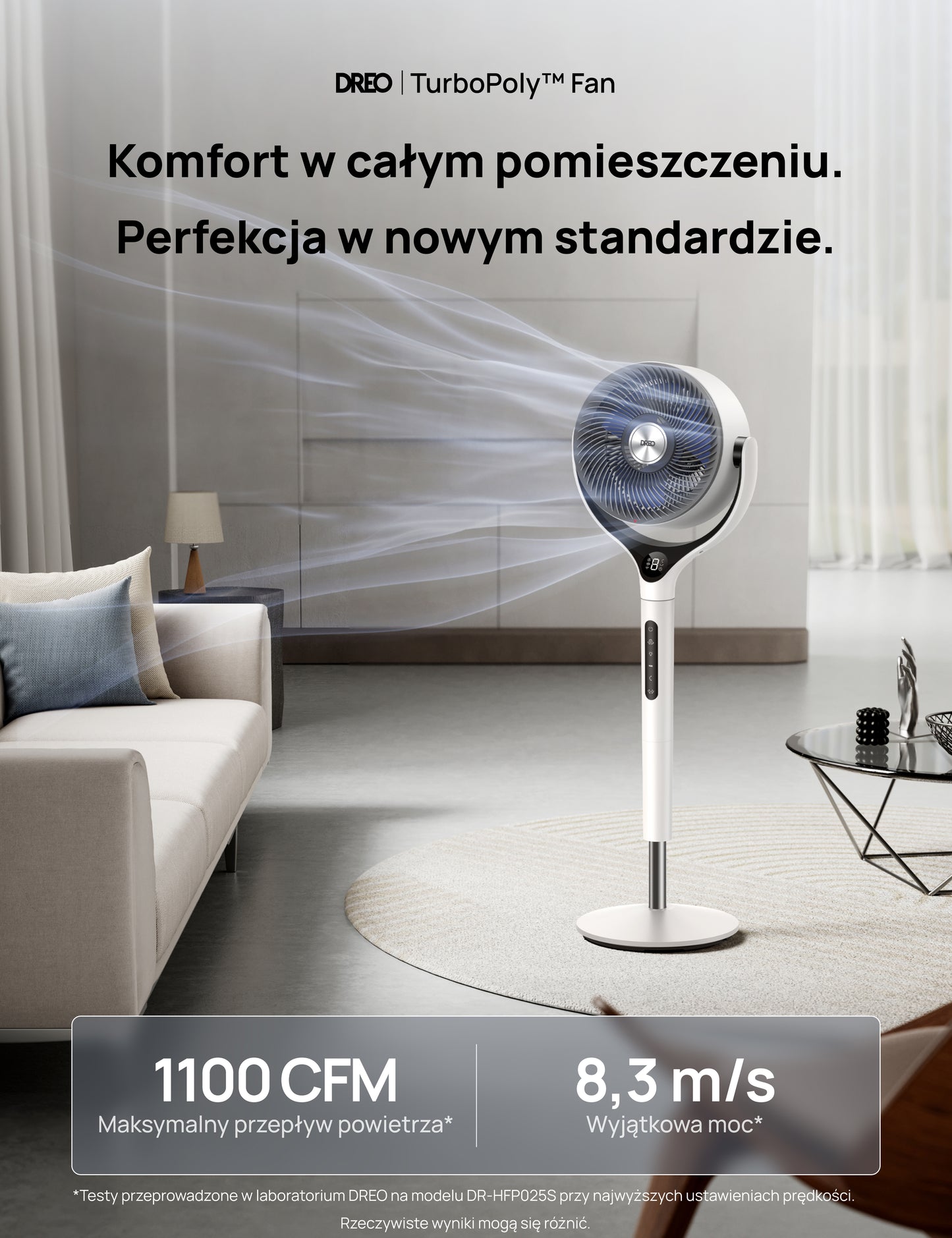 Wentylator Dreo TurboPol Fan 565S cichy WiFi mocny nawiew pilot oscylacja