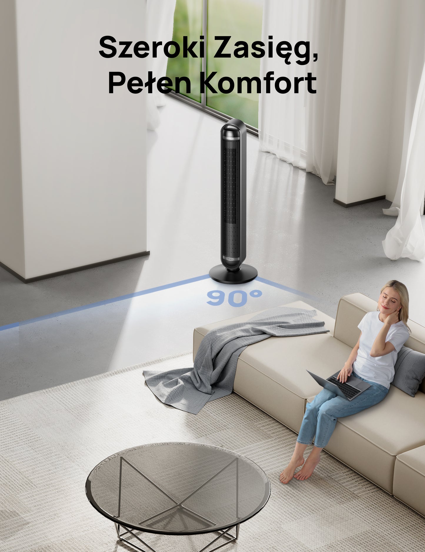 Wentylator kolumnowy Dreo Cruiser TF611S WiFi cichy 25 dB 9 prędkości 90° oscylacja