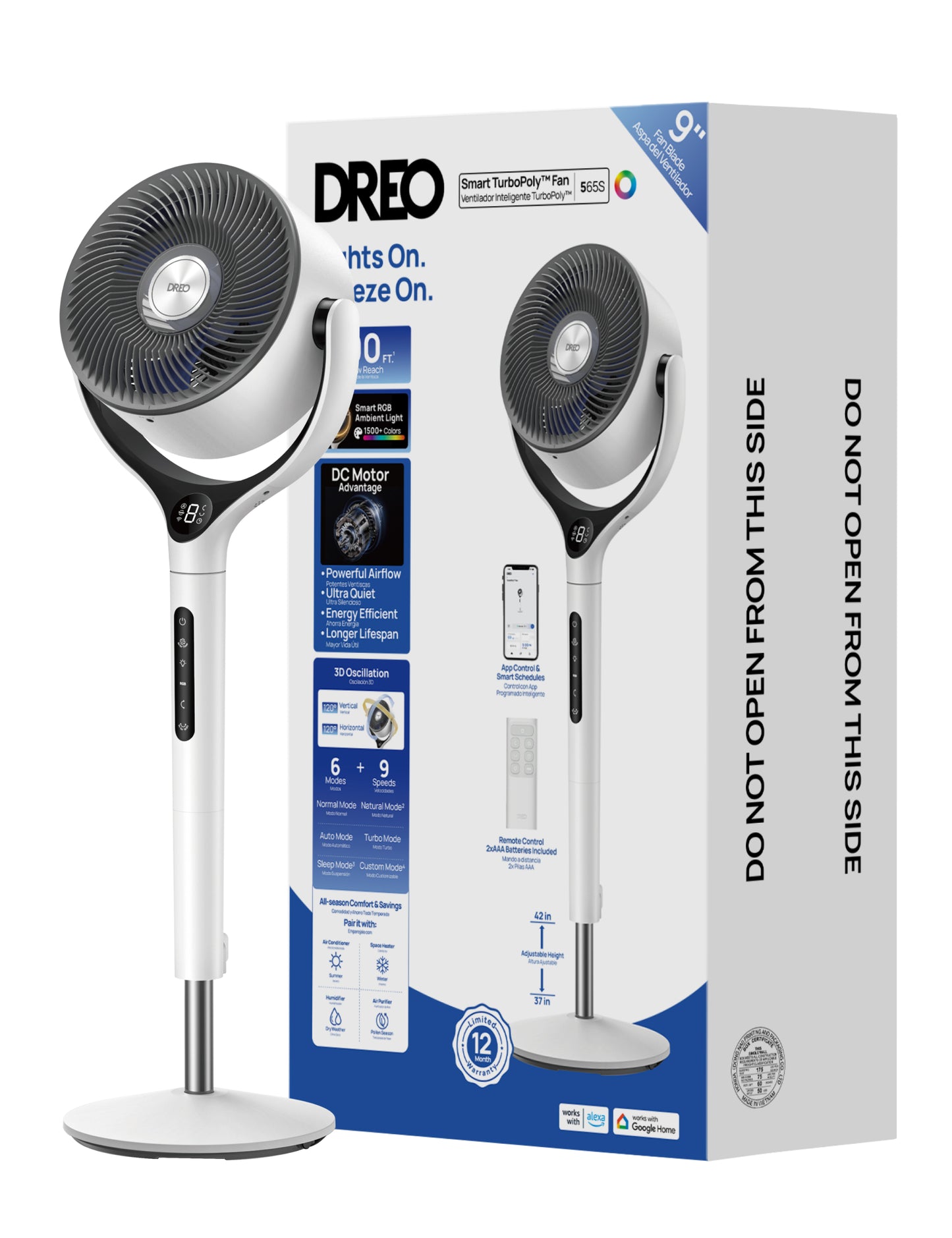 Wentylator Dreo TurboPol Fan 565S cichy WiFi mocny nawiew pilot oscylacja