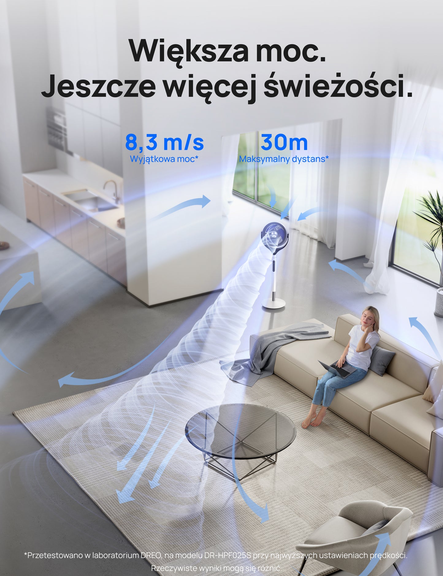 Wentylator Dreo TurboPol Fan 565S cichy WiFi mocny nawiew pilot oscylacja